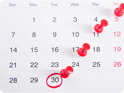 Calendar showing treatment timeline example
